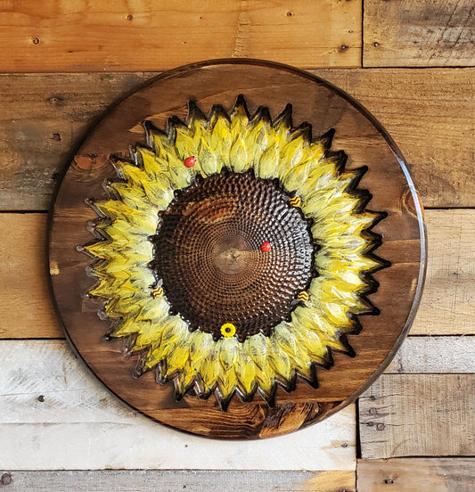 Sunflower cnc Engraved Pine Round Wall Decor